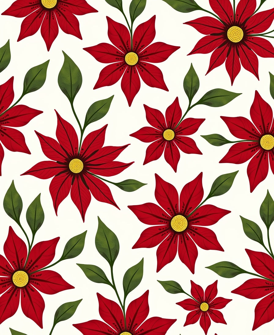 Red Poinsettia Floral Harmony Rug