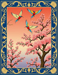 Golden Blossom Birds Cherry Sky Rug