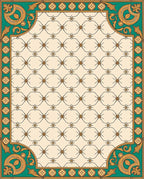 Ornate Teal Gold Courtly Lattice Rug