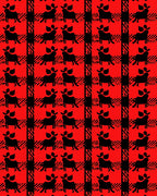Red Black Plaid Animal Silhouette Rug