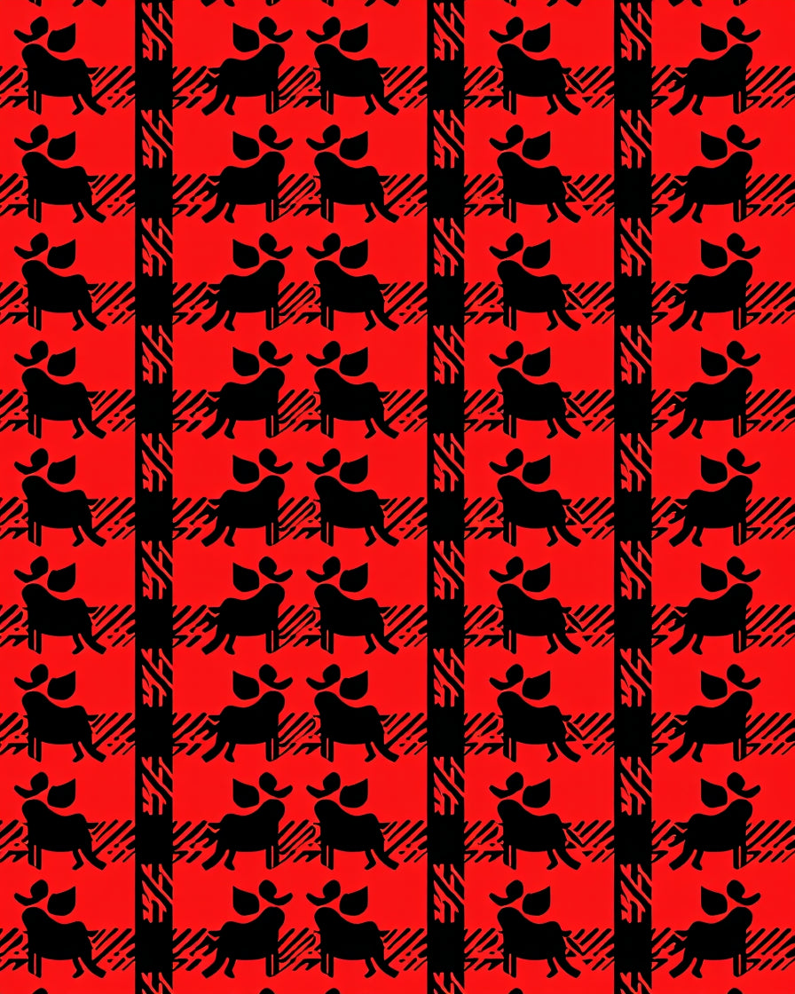 Red Black Plaid Animal Silhouette Rug