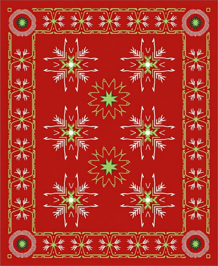 Crimson red With Starburst Accents Rug