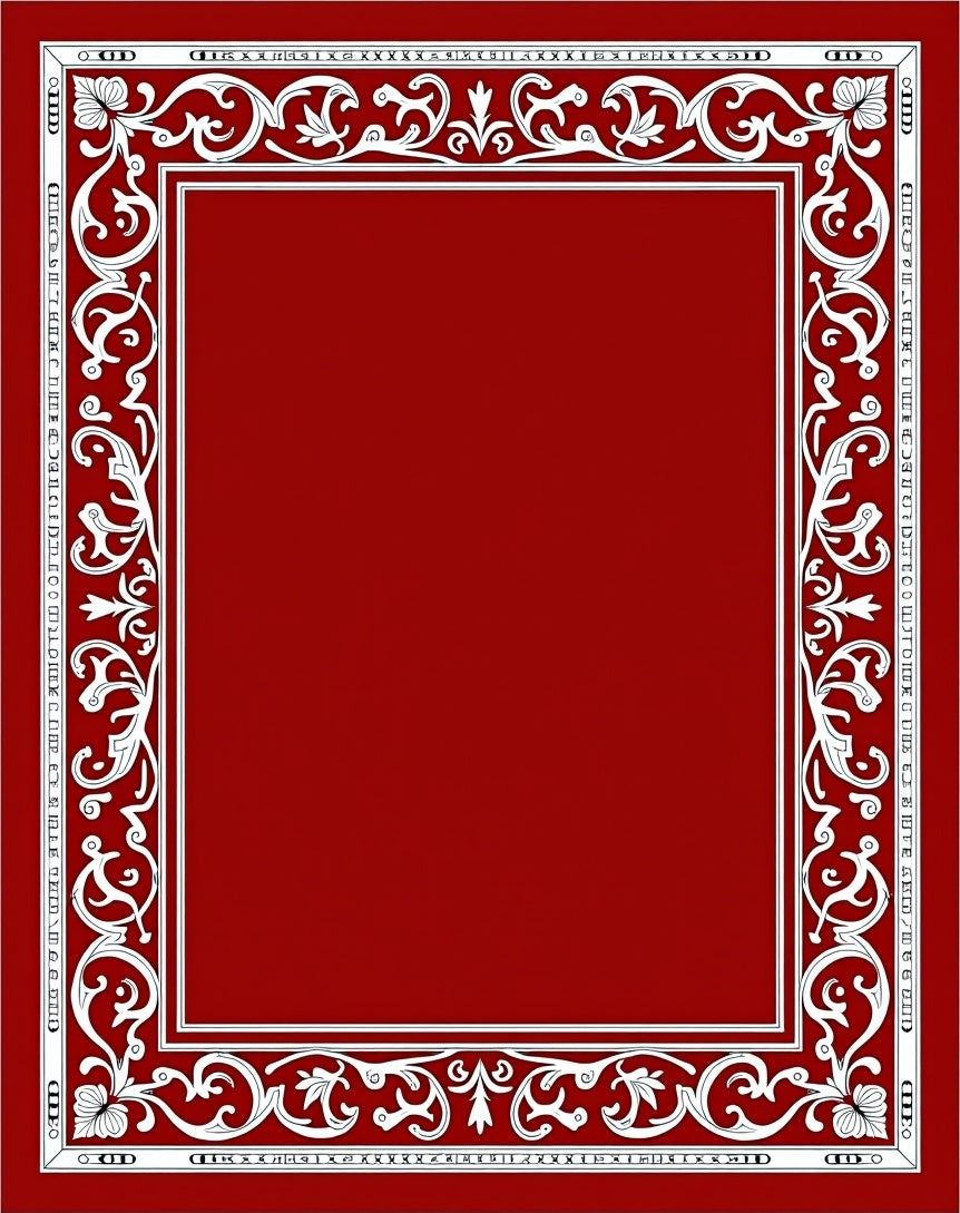 Rich Crimson White Floral Scroll Border Rug