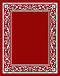 Rich Crimson White Floral Scroll Border Rug