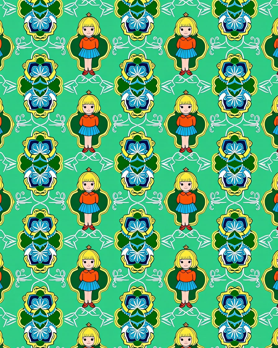 Whimsical Girl Green Medallion Rug