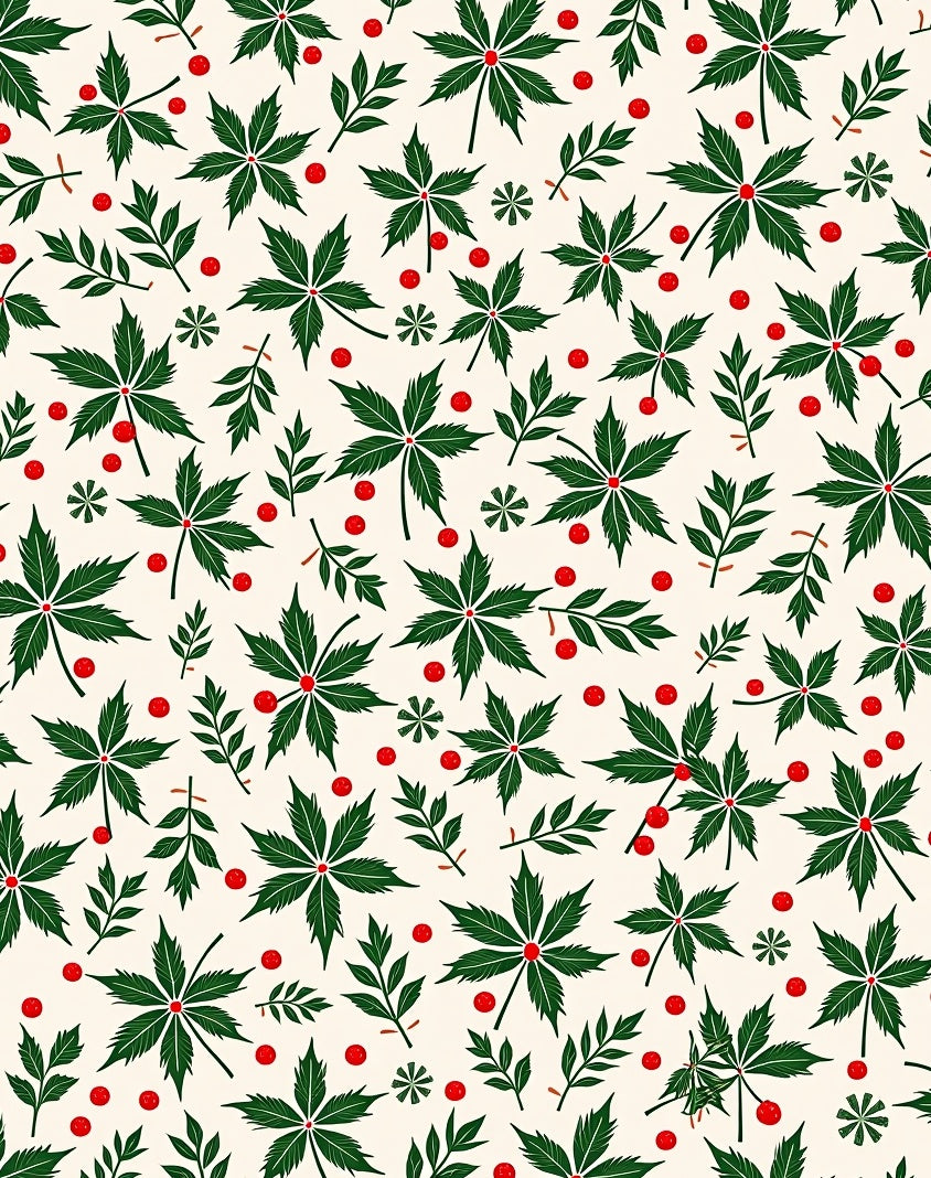 Vintage Green Leaf Red Berry Meadow Rug