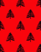 Black Trees on Bright Red Background Rug