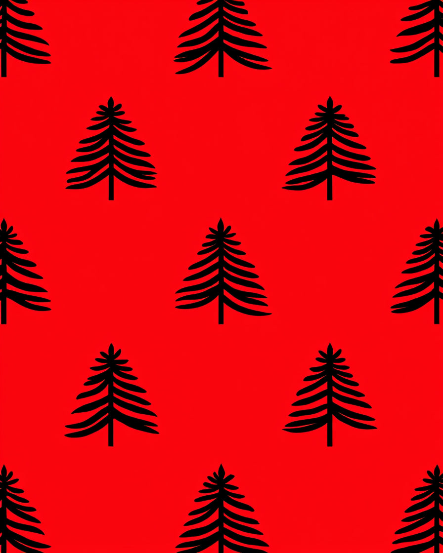 Black Trees on Bright Red Background Rug