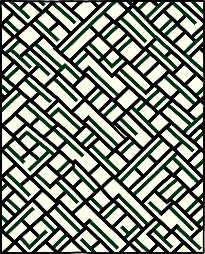 Modern Cream Emerald Intersecting Lines Rug