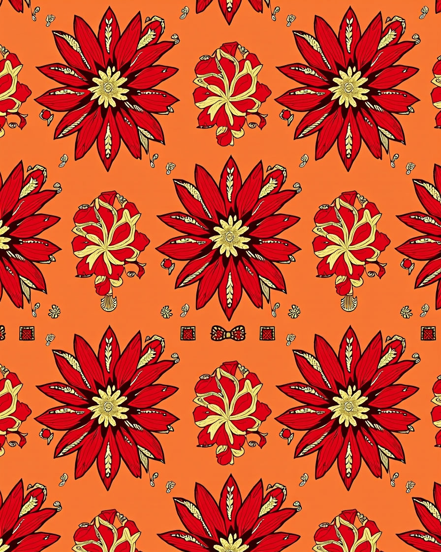 Vibrant Red Golden Floral Accordion Rug