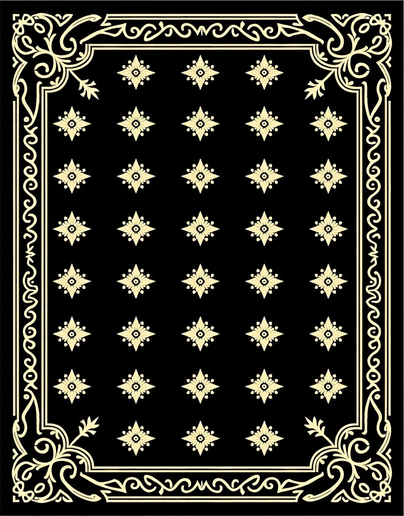 Black Golden Floral Square Medallion Rug
