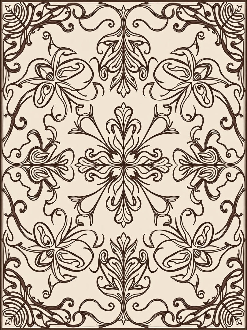 Brown Floral Damask Scrolling Vine Rug