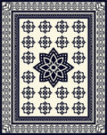 Navy Cream Floral Medallion Border Rug