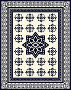 Navy Cream Floral Medallion Border Rug