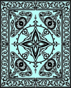 Art Nouveau Black Cyan Floral Medallion Rug