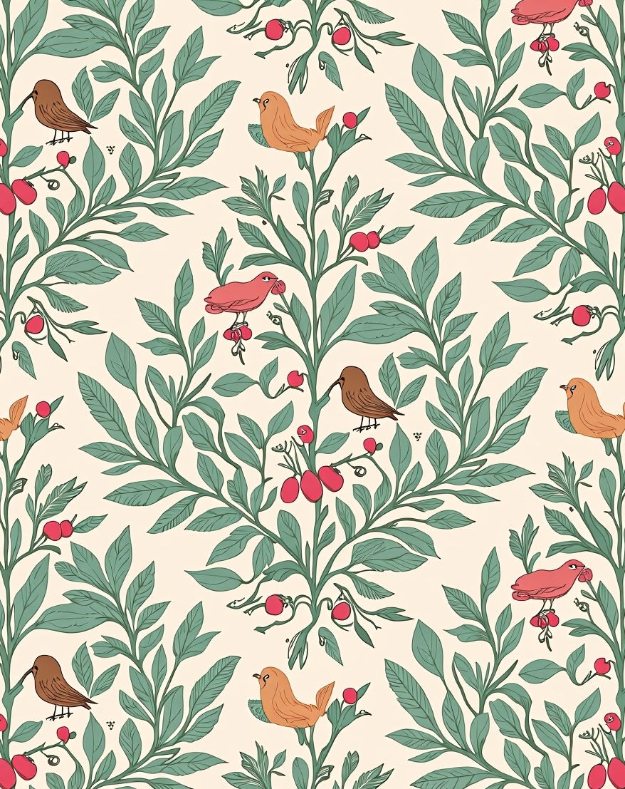 Whimsical Bird Berry Branch Garden Rug
