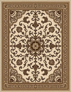 Vintage Cream Brown Floral Medallion Rug