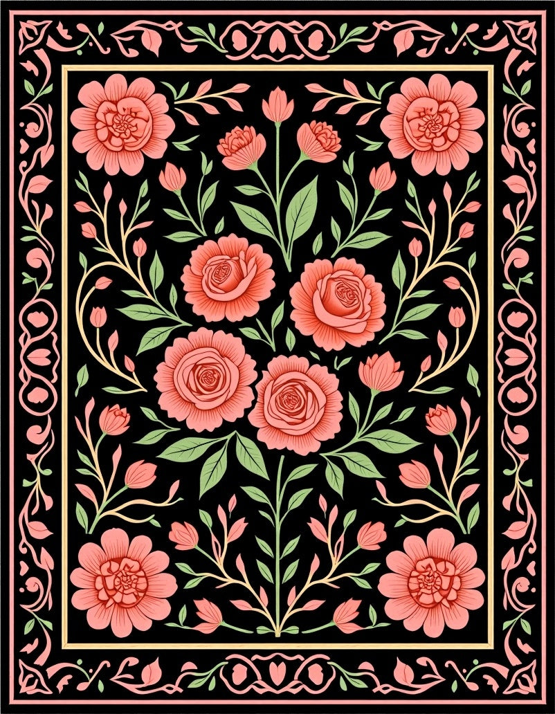 Coral Blossom Bouquet Floral Arrangement Rug