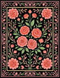 Coral Blossom Bouquet Floral Arrangement Rug