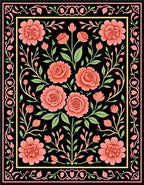 Coral Blossom Bouquet Floral Arrangement Rug