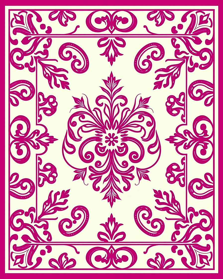 Crimson Floral Scrollwork Medallion Rug