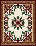 Deep Red Green Leaf Bloom Corner Rug