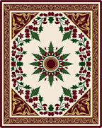 Deep Red Green Leaf Bloom Corner Rug