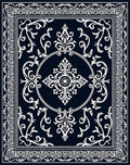 Classic Dark Blue White Floral Medallion Rug