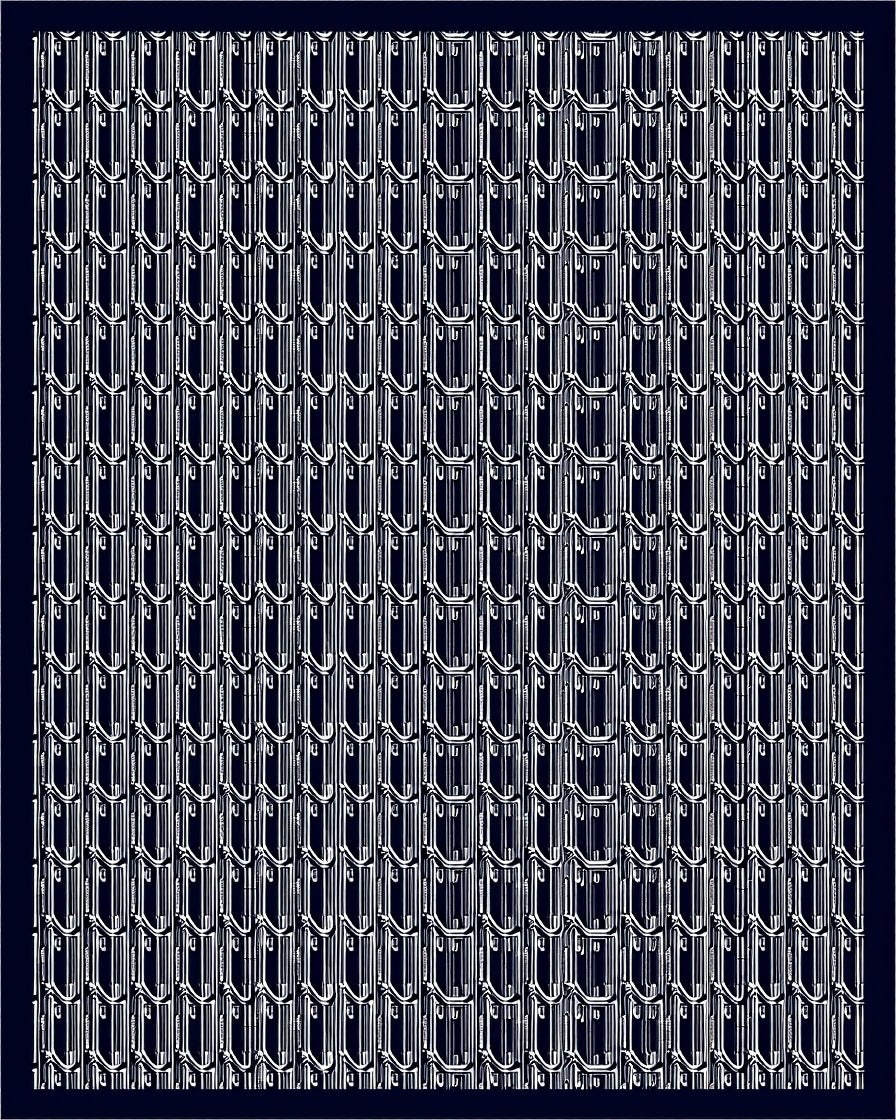 Dark Blue White Stacked Oval Geometric Rug