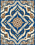 Royal Blue Cream Brown Medallion Tile Rug