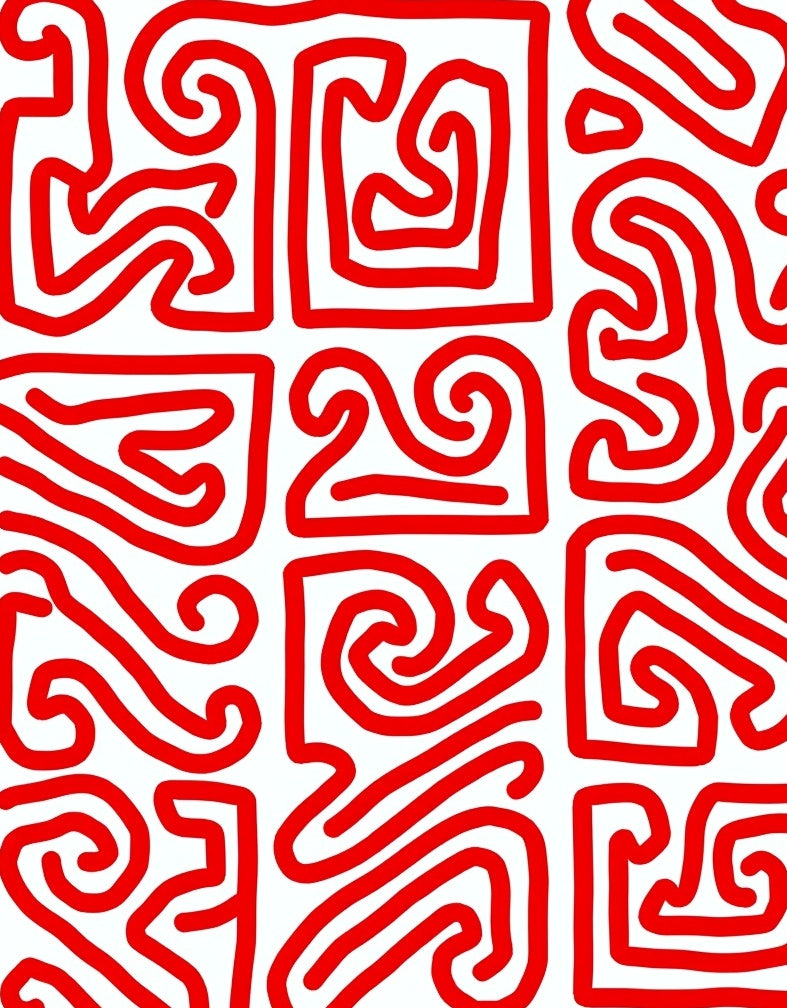 Bold Red Maze Linework Rug