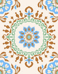 Ivory Blue Floral Medallion Brown Accents Rug