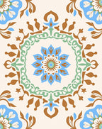 Ivory Blue Floral Medallion Brown Accents Rug