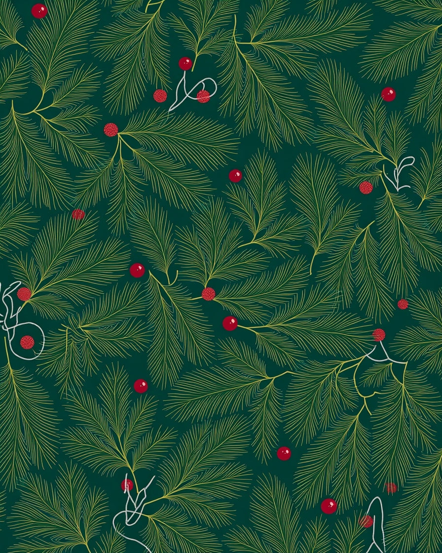 Deep Green Evergreen Berry Branch Rug