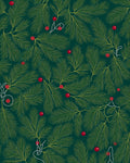 Deep Green Evergreen Berry Branch Rug