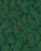 Deep Green Evergreen Berry Branch Rug