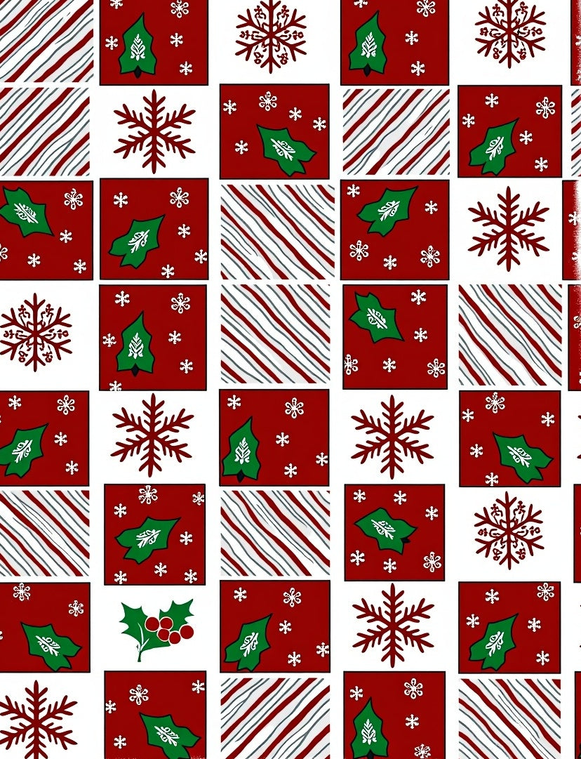 Red Green Holly Snowflake Stripe Collage Rug
