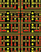Retro Red Yellow Geometric Circuit Rug