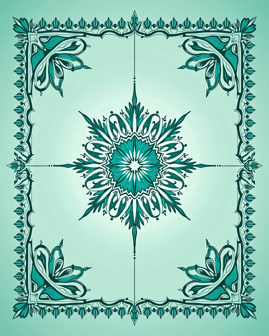 Teal Medallion Jewel Border Rug