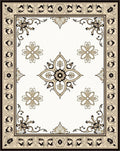 Cream and Black Medallion Border Rug