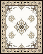 Cream and Black Medallion Border Rug
