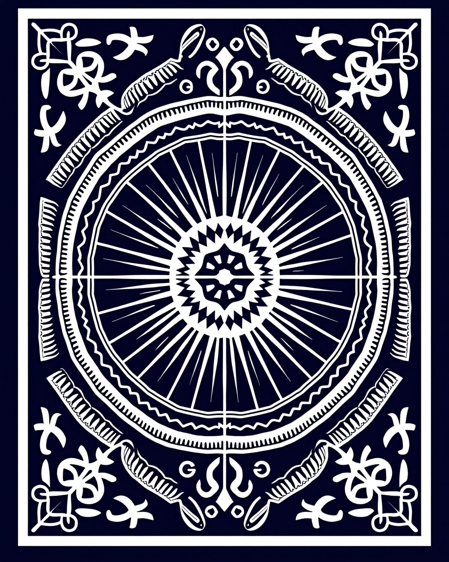 Deep Blue Sunburst Mandala Rug