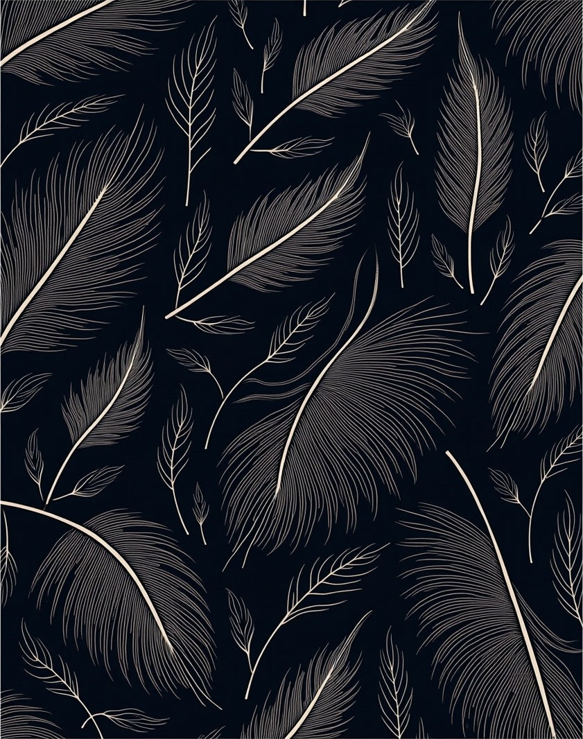 Dark Slate Feather Outline Arrangement Rug