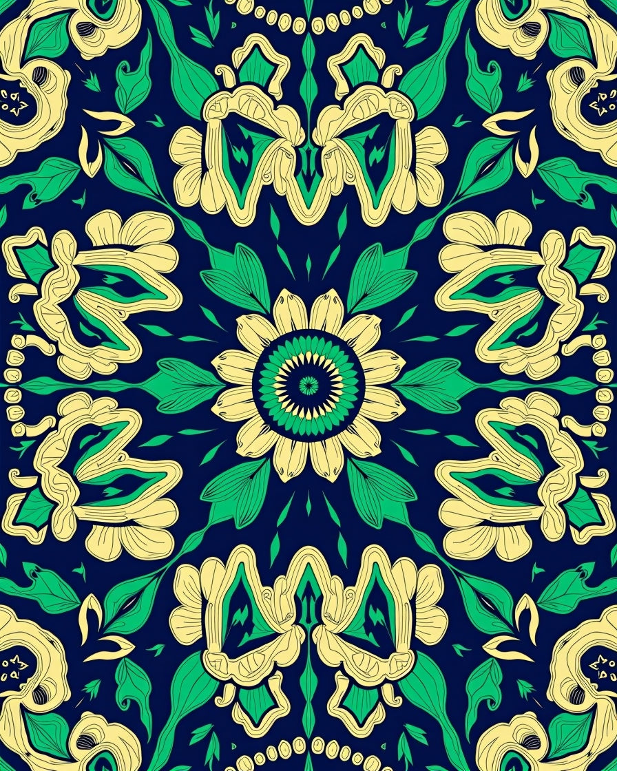 Royal Blue Floral Swirl Contemporary Rug
