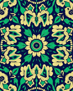 Royal Blue Floral Swirl Contemporary Rug