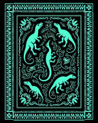 Aqua Dinosaurs Botanical Border Rug