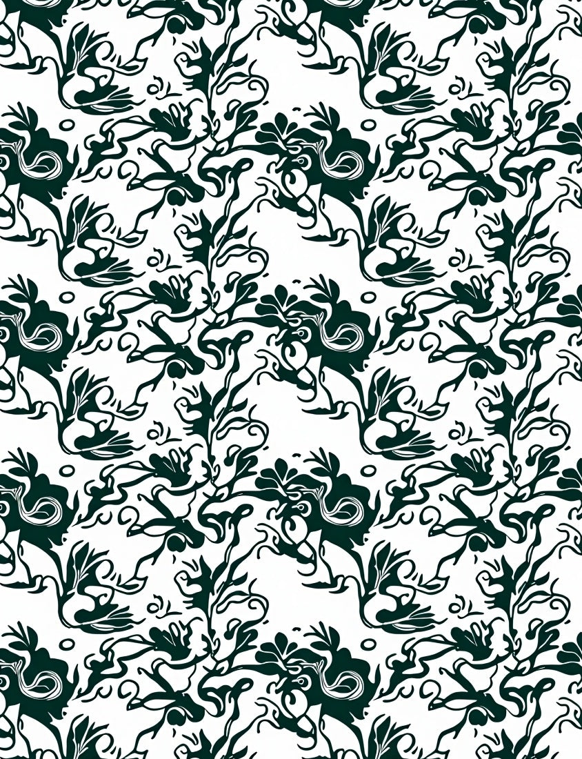 Dark Green Vine Leaf Abstract Flourish Rug
