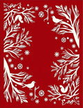Crimson Winter Birds Snowflakes Border Rug