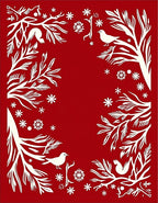 Crimson Winter Birds Snowflakes Border Rug