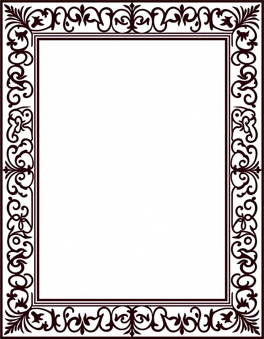 Ornate Deep Brown Scrollwork Border Rug